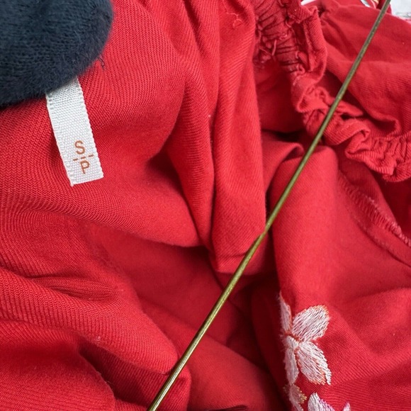 Free People Red Fleur Du Jour Embroidered Mini Off the Shoulder Dress Sz S - Picture 7 of 8